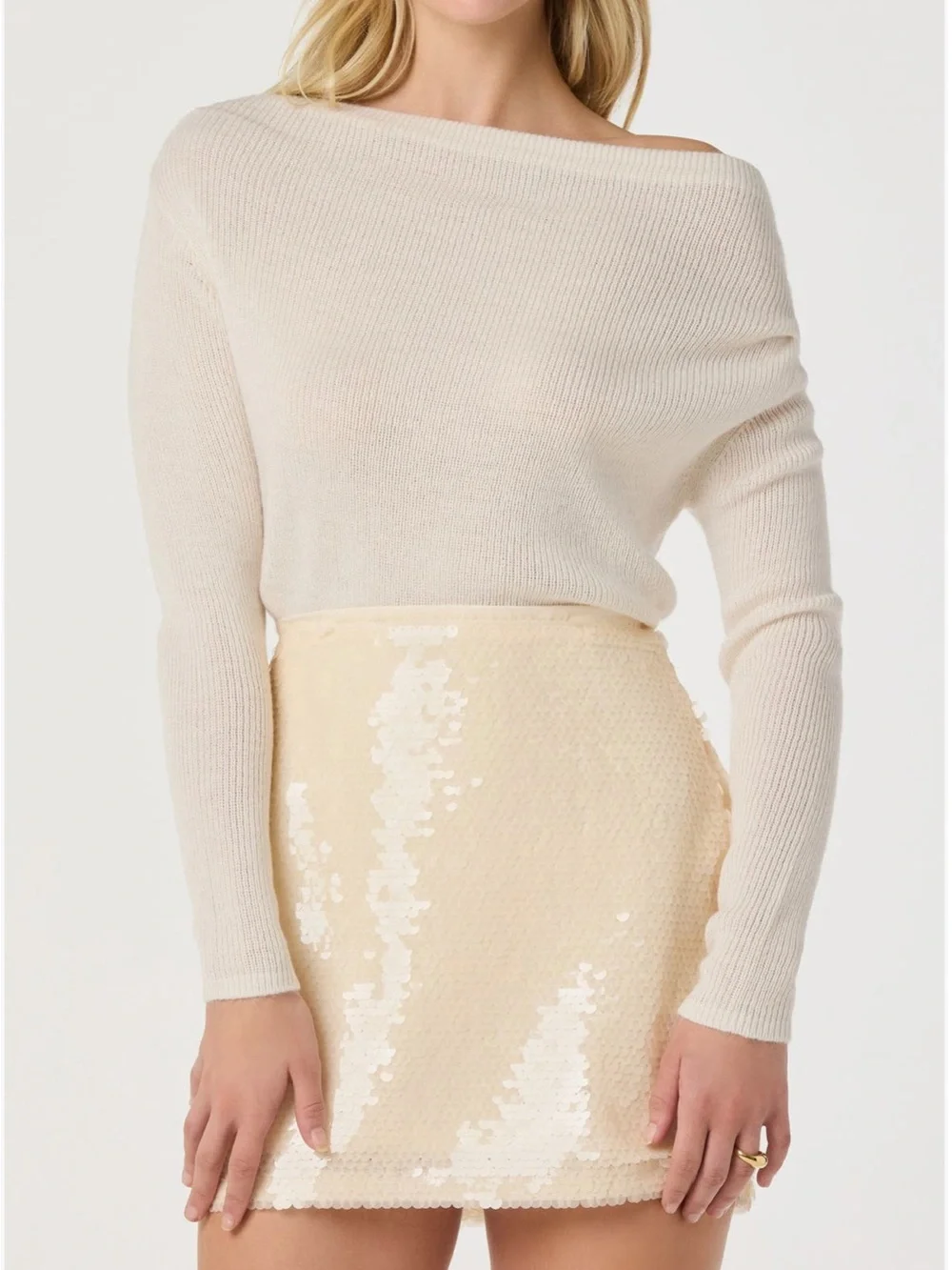 Nordstrom ASTR THE LABEL Cream Sequin Mini Skirt